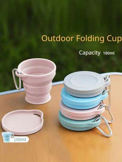 2个/套户外硅胶折叠杯，带登山扣，6.09盎司创意便携伸缩冲洗杯，适合旅行、户外运动，带盖可折叠冲洗杯，硅胶折叠杯，便携式伸缩杯，旅行冲洗杯，可折叠防漏便携式运动旅行冲洗水瓶，适合户外徒步露营