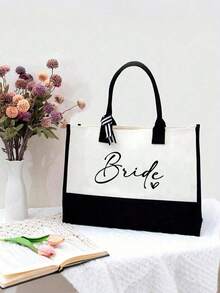 Bride Handbag And Cosmetic Bag Set, Bride Printed Zipper Cosmetic Bag, Personalized Bride Gift, Suitable For Wedding, Bridal Shower, Bachelorette Party, Engagement, Honeymoon, Gift For Best Friend, Bridal Memento - Multicolor - View 5