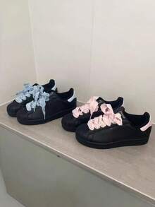 1双女士褶皱单层丝带鞋带，2.5厘米宽波浪形彩色黑白蕾丝配饰，适用于正装鞋、休闲鞋、运动鞋 - 彩色 - 查看 7