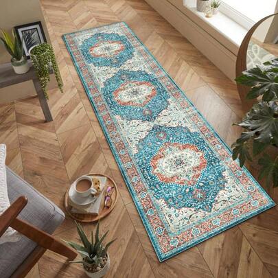 Cashmere Printed  Runner Rug Modern Anti-Slip Washable Long Mat For Hallways Entryways Kitchen