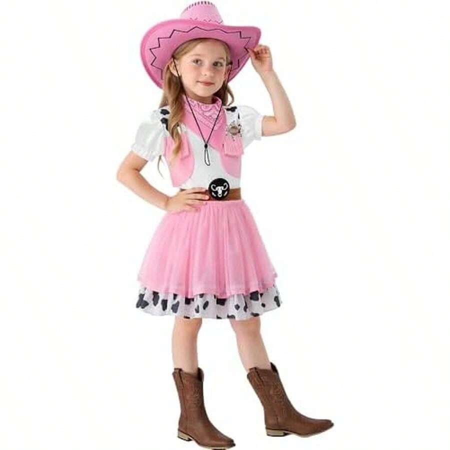 Disfraz de vaquera para niñas con sombrero de vaca para niñas, disfraz de fiesta de Halloween - 9-10 años - Ver 1