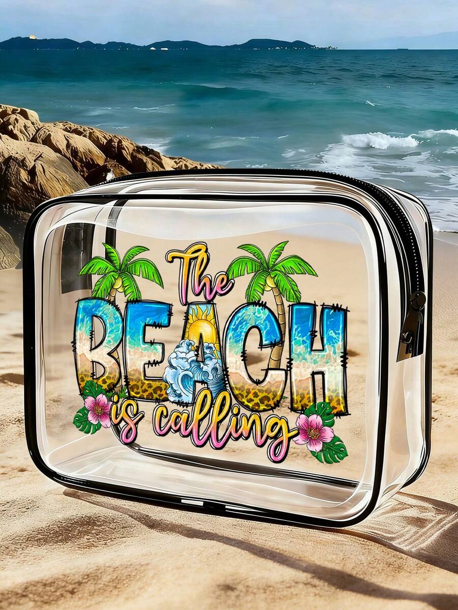 Nueva bolsa de aseo impermeable de PVC para verano, organizador de viaje - Bolsa de aseo transparente de PVC, esencial de viaje, bolsa de aseo de viaje con cremallera portátil, gran capacidad, bolsa de aseo de viaje con cadena - Multicolor - Ver 1