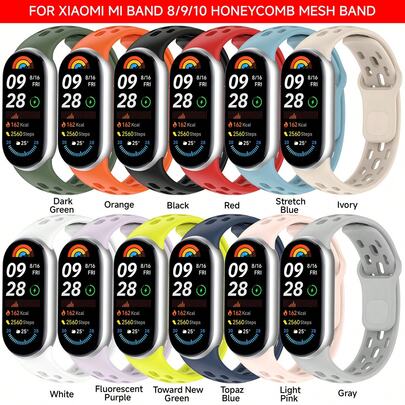 1pc Silicone Strap Compatible With MiBand 8 9 10 Straps Sport Watchband Bracelet Replacement Compatible With MiBand10/9/8 Wristband Accessory