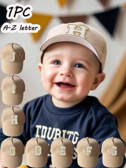 1pc A-Z Letter Baby Boys' Baseball Cap, Adjustable Children's Hat, Boys & Girls Sun Hat, Closure, Suitable For Casual Daily Wear