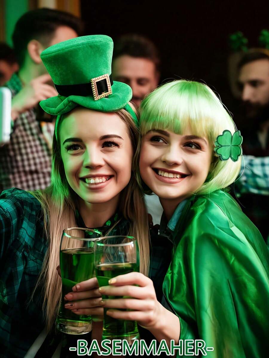 3个装圣帕特里克节闪亮四叶草发夹，适合女性和女孩，绿色四叶草醋酸纤维发夹，小巧发夹，可爱圣帕特里克节女孩发饰，女士发夹，时尚发夹 - 彩色 - 查看 1