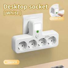 EU Standard Power Socket With 4 AC Outlets & Independent Night Light Switch, Compatible With 110V/250V, Suitable For Daily Life, Home, Office, Travel And Other Scenarios