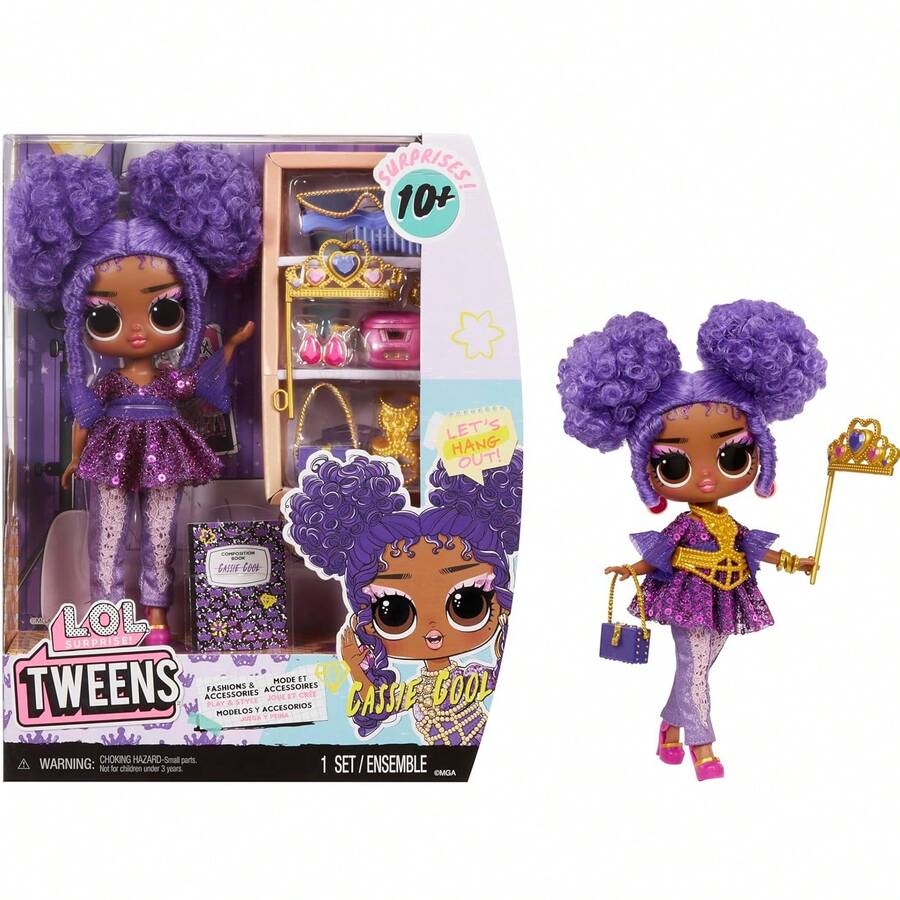Tweens Muñeca Cassie Cool Con + De 10 Accesorios. Cassie Cool tiene características increíbles, linda ropa y peinado. Es articulada para poder posar. Tiene oído para el ritmo y un estilo hecho para el escenario, siempre se le ocurren letras nuevas y geniales. Cassie Cool tiene el poder de una estrella y la confianza para respaldarlo. - Morado - Ver 1