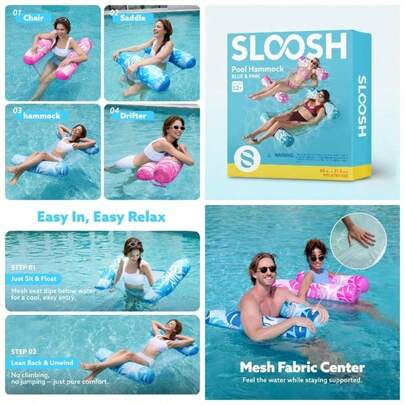 2 Packs Hammock Pool Floats Adults, 4 - In - 1 Multi - Purpose Inflatable Pool Floats PVC Hammock Lounge Floaties
