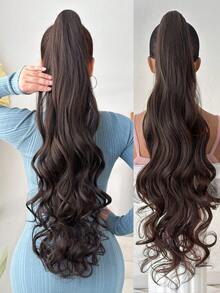 爪形马尾假发，棕色，32英寸长波浪卷，耐热纤维合成马尾假发，适合女士派对和日常使用。 - 棕色 - 查看 2