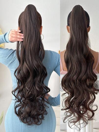 Claw Shaped Ponytail Extension Hair Accessory Brown 32 Inch Long Wave Heat-Resistant Fiber Synthetic Ponytail Wig, Suitable For Women's Parties And Daily Use