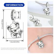 CYMYSS 1pc Adorable Animal Mother & Child Theme Copper Plated Silver Beaded Pendant, Inlaid With Artificial Zirconia, Delicate Details Decor, Parent-Child Style Bracelet Accessory, Suitable For Women, Mother's Day/Birthday/Anniversary Gift - Multicolor - View 5