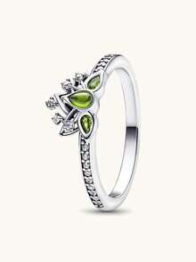 Wrist Story 1Pc Fashion High-End Exquisite Luxury Diamond Ring, Emerald Flower Shaped Diamond Ring, Wedding Ring, Engagement Ring, Suitable As A Beautiful Gift To Witness Love - Nhẫn vương miện đá xanh - Xem 8