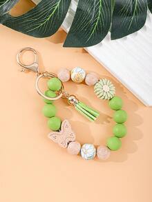 1pc Vintage Floral Daisy Beaded Keychain, Butterfly Decor, Cute Accessory For Daily Outfit - Multicolor - View 8
