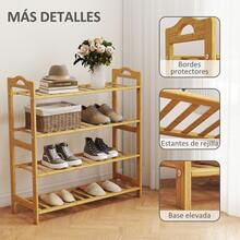 HOMCOM Zapatero de 4 Niveles Estantería para Zapatos de Bambú para 12 Pares de Zapatos para Entrada Pasillo Dormitorio 67,5x24,7x72 cm - Madera Natural - Ver 4