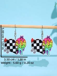 1 Pair Fashionable, Unique, Elegant, High-End, Creative Y2K Vibrant Heart & Plaid Earrings, Suitable For Daily Wear, Festivals, Parties - Multicolor - View 5