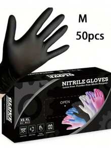 100-Ct Boxed Gloves; Latex-Free Cleaning Gloves; Nail Art, Tattoo, Hair Salon, Garden, Beauty Salon Use;Too Artist; Beautician; Hair Dye; Styling; Epoxy Resin Work Gloves; Powder-Free; Home, Office, Professional Use. - Black - View 13
