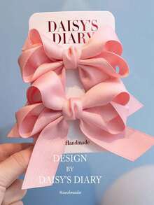 2个缎面蝴蝶结发夹，时尚甜美百搭的女孩发饰 - 彩色 - 查看 4