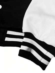 Men's Casual Graffiti Print Fleece Baseball Jacket, Varsity Bomber Coat, Boyfriend Gift, Unisex, Spring/Autumn - Black - View 6