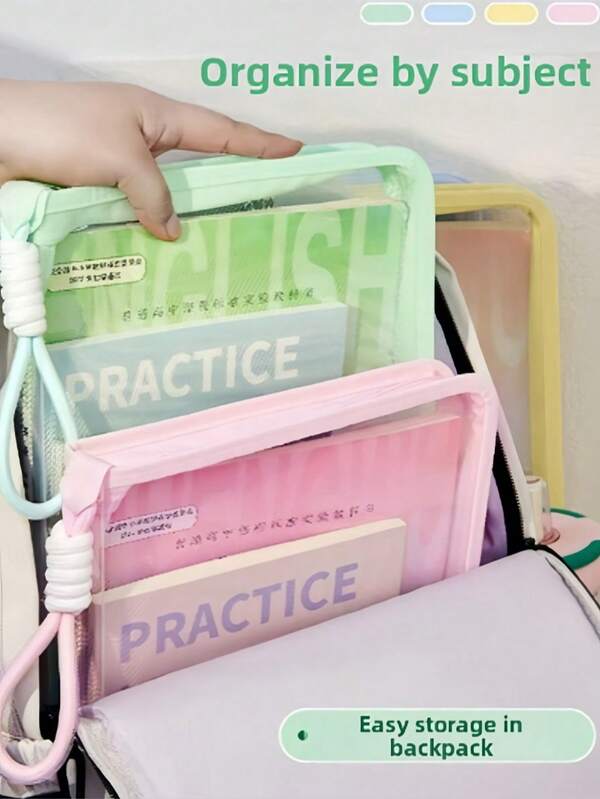 1 szt. A4, pastelowy kolor makaronikowy, podręczny segregator, estetyczna torba na książki, przezroczysta kieszeń na dokumenty z zamkiem błyskawicznym, duża pojemność