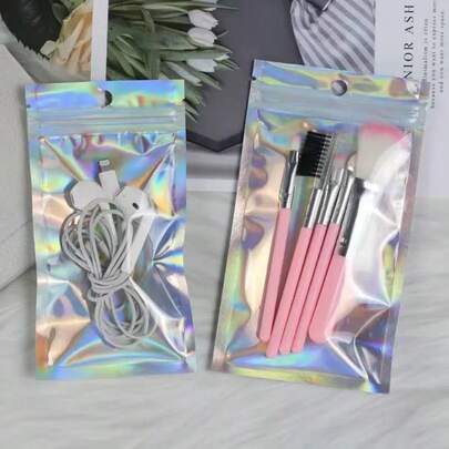 Set Of 10 Laser Holographic Gift Bags Of Various Sizes, Reusable Sealed Zipper Bags, Waterproof And Moisture-Proof Packaging Bags (With Self Sealing Laser Holographic Design), Suitable For Jewelry, Gift Packaging, Front Window Samples, Self Sealing Bags, Christmas, Halloween, Thanksgiving, Valentine's Day, Wedding Gift Bags