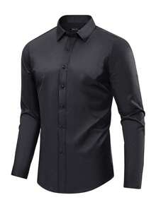 K086 Men's Long-Sleeved Dress Shirt - Black - View 4