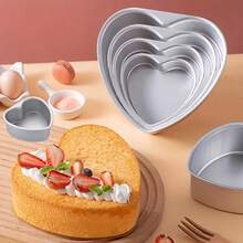 1 Juego de moldes de pastel con forma de corazón, moldes de pastel con forma de corazón para el Día de San Valentín, molde para hornear pasteles de chifón, accesorios de cocina, molde para hornear, molde de pastel de fondo fijo de aluminio antiadherente, perfecto para hornear, cumpleaños, bodas y reuniones familiares. - Multicolor - Ver 10