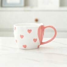 Hand-Painted Embossed Heart-Shaped Ceramic Mug Set, Cute Coffee Cup Pair, Couple Theme Drinkware, Couple Gift - Multicolor - View 13
