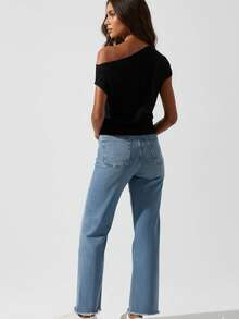Blusa Feminina Assimétrica Gola Boba Elegante Decote 3 Em 1 | Slim e Plus Size - Preto - Visão 7