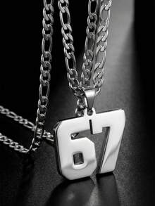 1件欧美朋克嘻哈棒球橄榄球阿拉伯数字67吊坠项链，夸张毛衣链金色项链，适合男孩、女孩、儿童、足球迷，时尚运动街头户外派对返校日常佩戴配饰 - 彩色 - 查看 5