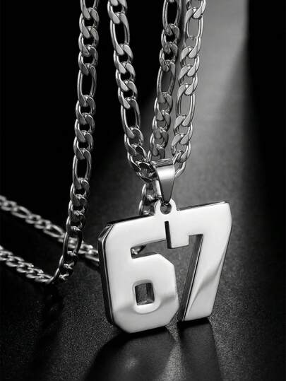 1pc European & American Punk Hip Hop Baseball Football Arabic Number 67 Pendant Necklace, Exaggerated Sweater Chain Gold Necklace, Suitable For Boys, Girls, Children, Football Fans, Fashion Sports Street Outdoor Party Back To School Daily Wear Accessory