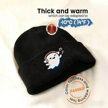 EDM Ghost Vibes – Glitched Music Spirit Cute Beanie For Men Women Cuffed Thick Knitted Unisex Winter Hat Beanies Skull Cap - 黑色 - 查看 2