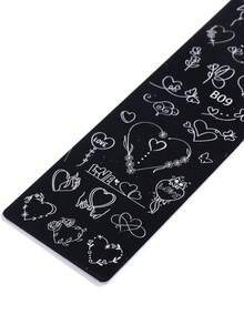 2pcs Heart Flower Nail Art Stamping Plate, Heart Love Letter Valentine's Day Design Y2K Style Printing Template Nail Art Accessories Tools, DIY Manicure Salon, Nail Supplies - Silver - View 8