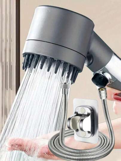 3pcs/Set High Pressure Handheld Shower Head With Ion Exchange Filter Cartridge, Wall-Mounted With Massage Function, 3 Spray Modes, Durable ABS Structure, Removable Massage Brush And Filter System, One-Click Shut-Off, Modern Minimalist Style, Ideal For Home, Hotel, Apartment, Shower Room And RV Bathroom, Essential Bathroom Accessory, Upgrade Your Bathroom For A Comfortable Bathing Experience, Perfect Christmas Gift