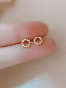 1对时尚几何圆形耳钉，适合少女日常佩戴和节日场合。 - 圓形 - 查看 2