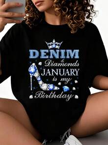 Fabulosa camiseta de tacones altos de reina de cumpleaños de enero de y diamantes 2026, nuevas camisetas impresas para mujeres, estilos populares, camisetas de primavera para mujeres, camisetas de invierno, camisetas de para mujeresás vendidas - Negro - Ver 8
