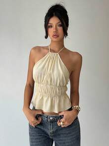 Women's New Solid Color Ruffle Sleeveless Blouse, Casual Vacation Beach Outgoing Commute Holiday Party Camisole Top Summer - Light Yellow - View 5