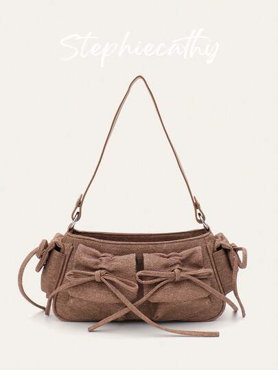 STEPHIECATHY Women's Fashion Street Casual Washed PU Plain Pillow Shape Zipper Multi-Flap Pocket Handbag, Large Capacity Top Handle Shoulder Crossbody Bag, Versatile For Daily, Work, School, All Seasons