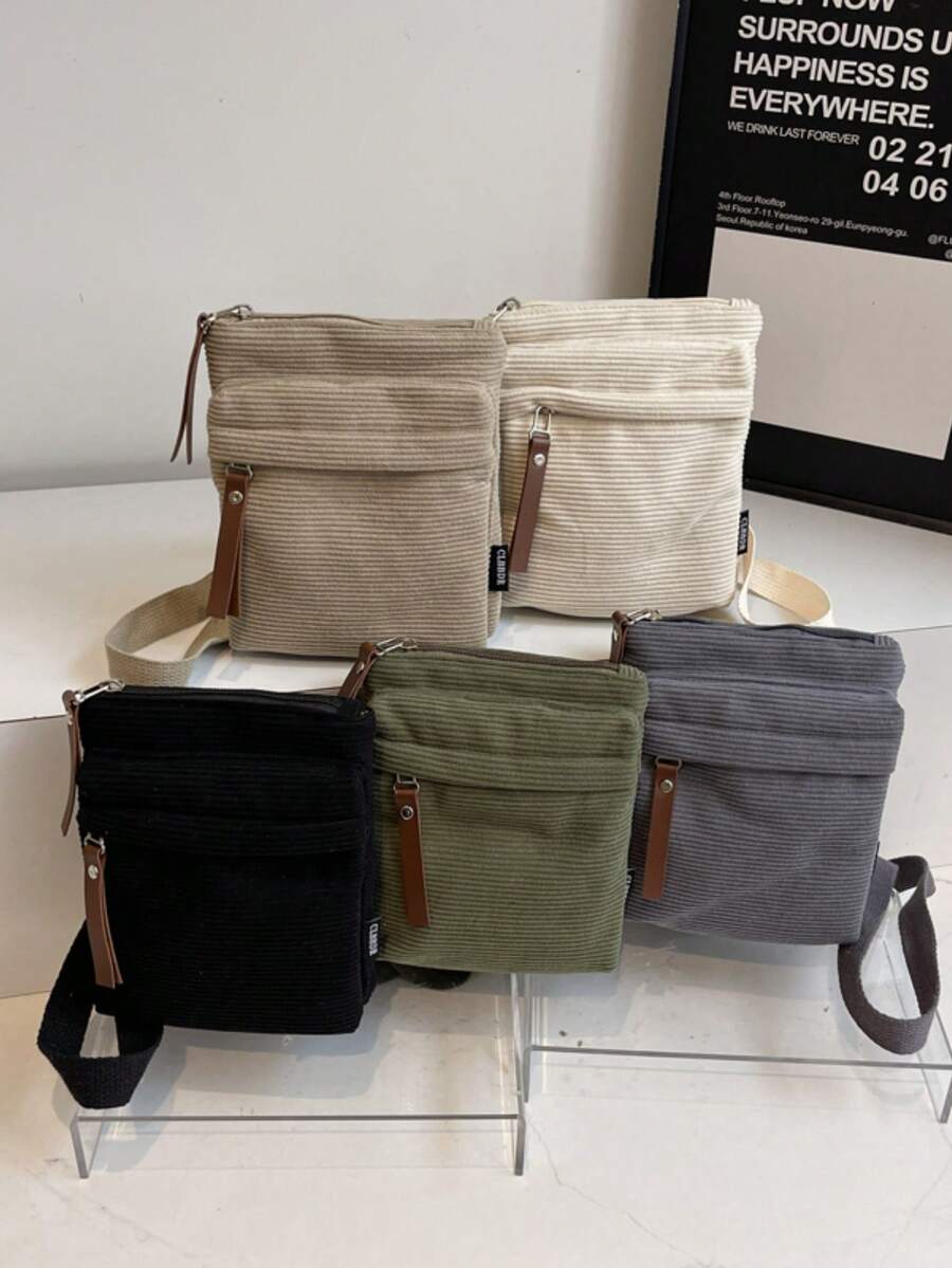 Vintage Corduroy Crossbody Bag, Korean Style Mini Shoulder Bag, Casual Double Layer Coin Purse/Phone Bag, Suitable For Students