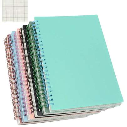 Spiral Notebook, 6 Pcs A5 Thick Plastic Hardcover Graph Paper 6 Color 80 Sheets -160 Pages Journals For Study And Notes (6 Colors, A5 5.7inch X 8.3inch-Grid)