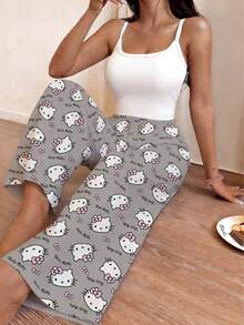 Sanrio 1件Hello Kitty三丽鸥女士睡裤，可爱Y2K风格睡衣，家居服，三丽鸥卡通人物周边商品 - 灰色 - 查看 4