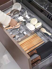 4-częściowe przezroczyste pudełka do przechowywania kubków i łyżeczek, kosz do przechowywania kosmetyków, stojak do przechowywania produktów do pielęgnacji skóry, pudełko do przechowywania w komodzie sypialnianej, przezroczysty organizer do szuflady z możliwością układania w stosy, wielofunkcyjne pudełko do przechowywania na biurku, wielofunkcyjne pudełko do przechowywania na biurku, pudełko do sortowania przegródek w szufladzie, organizer oszczędzający miejsce - Wielokolorowe - Zobacz 10