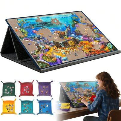 Professional Puzzle Mat With 6 Colored Sorting Trays, A Stand, And A Protective Cover - A Portable Felt Puzzle Board That Holds Over 1000 Puzzle Pieces - Providing An Organized Storage Solution For Puzzle Enthusiasts And Families - The Perfect Gift For Holidays, Travel, And Leisure.