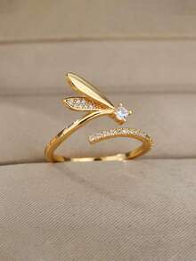 Gift Box Elegant Cubic Zirconia Rabbit Ear Shaped Ring, Jewelry For Women Party, Banquet, Daily Wear, Copper Material, Non-Fading, Hypoallergenic, Suitable For Holiday Gifts - Gold - View 3
