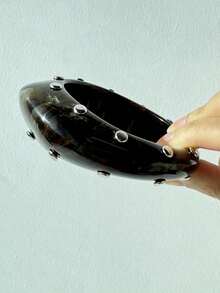 棕黑色不对称扎染银铆钉树脂手链，Y2K夸张风格女士秋冬珠宝，千禧年百搭日常及派对配饰 - 彩色 - 查看 4