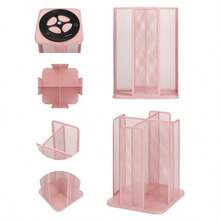 Annova - Organizador de almacenamiento de vasos de papel y tapa giratorio de 360° con 4 compartimentos Light Pink - Rosa claro - Ver 3
