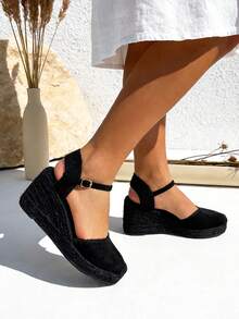 Sandalias de mujer estilo alpargatas con cuña alta y suela gruesa,estilo bohemio para primavera y verano ideales para vacaciones,playa,para uso diario trabajo - TODO NEGRA - Ver 1