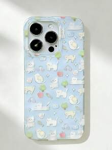 1个可爱猫狗图案个性化防摔全包手机壳，适用于 11/12/13/14/15/16/17/Pro Max - 藍色 - 查看 1