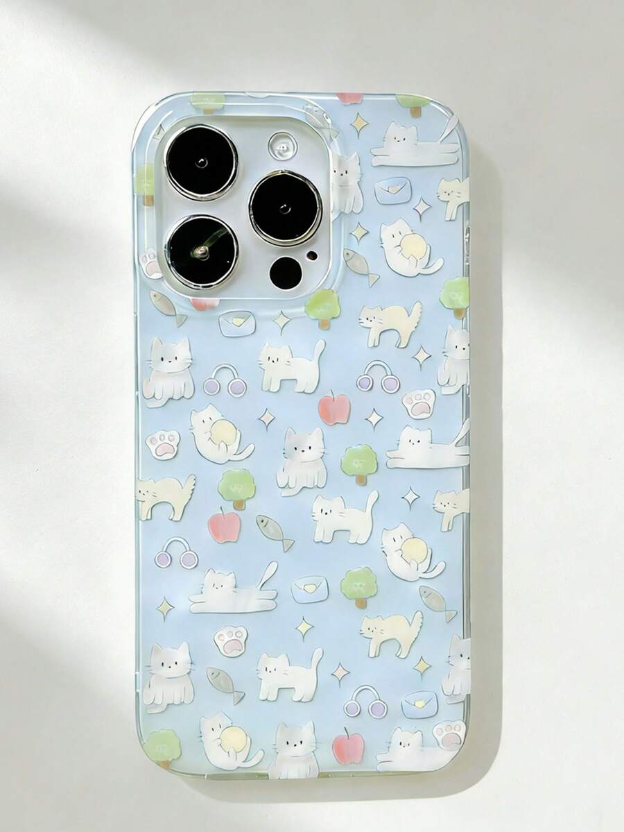 1个可爱猫狗图案个性化防摔全包手机壳，适用于 11/12/13/14/15/16/17/Pro Max - 藍色 - 查看 1