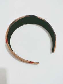 1条独特宽版女士发带，纯色和格子图案可选，休闲波西米亚风派对可爱街头风优雅款，采用涤纶绒面料，适合所有季节。 - 咖色 - 查看 10