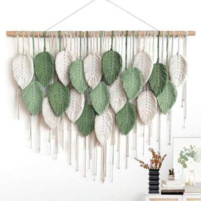 CYPNLímite-MX Tapiz Grande de Macramé Bohemio Tejido a Mano para Colgar en la pared Hojas Grandes y Elegantes Arte de Pared Tejido Tapiz con Borlas de Hojas para Hogar Recámara Galería Apartamento Ash AmarilloFashion